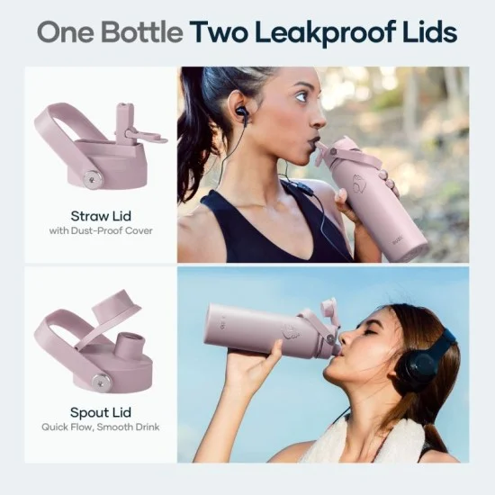 Buzio Duet Series Water Bottle with 2 Lids and Sleeve 700ML - Purple